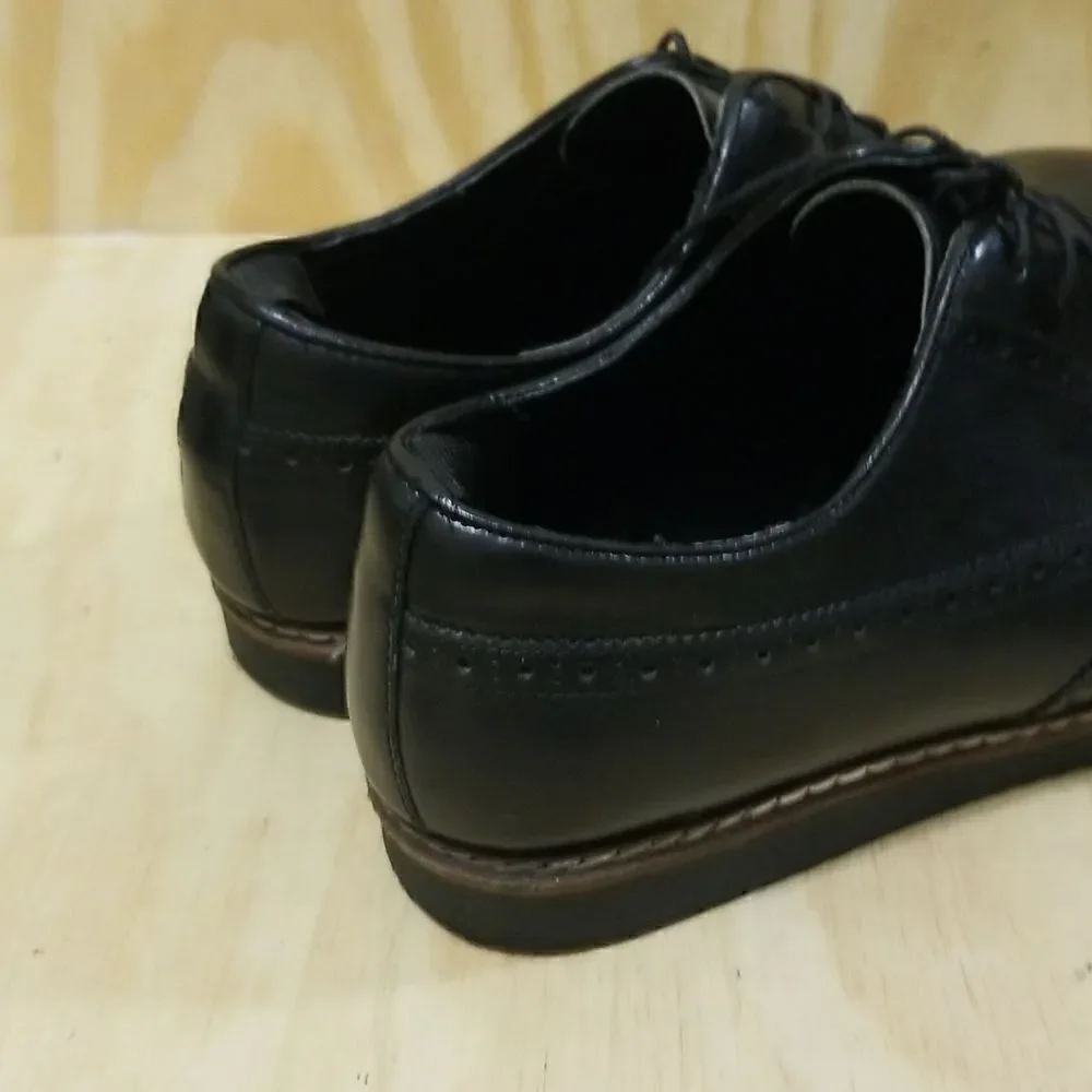 ASOS DESIGN fit brogue shoes in black leather with wedge sole size 13